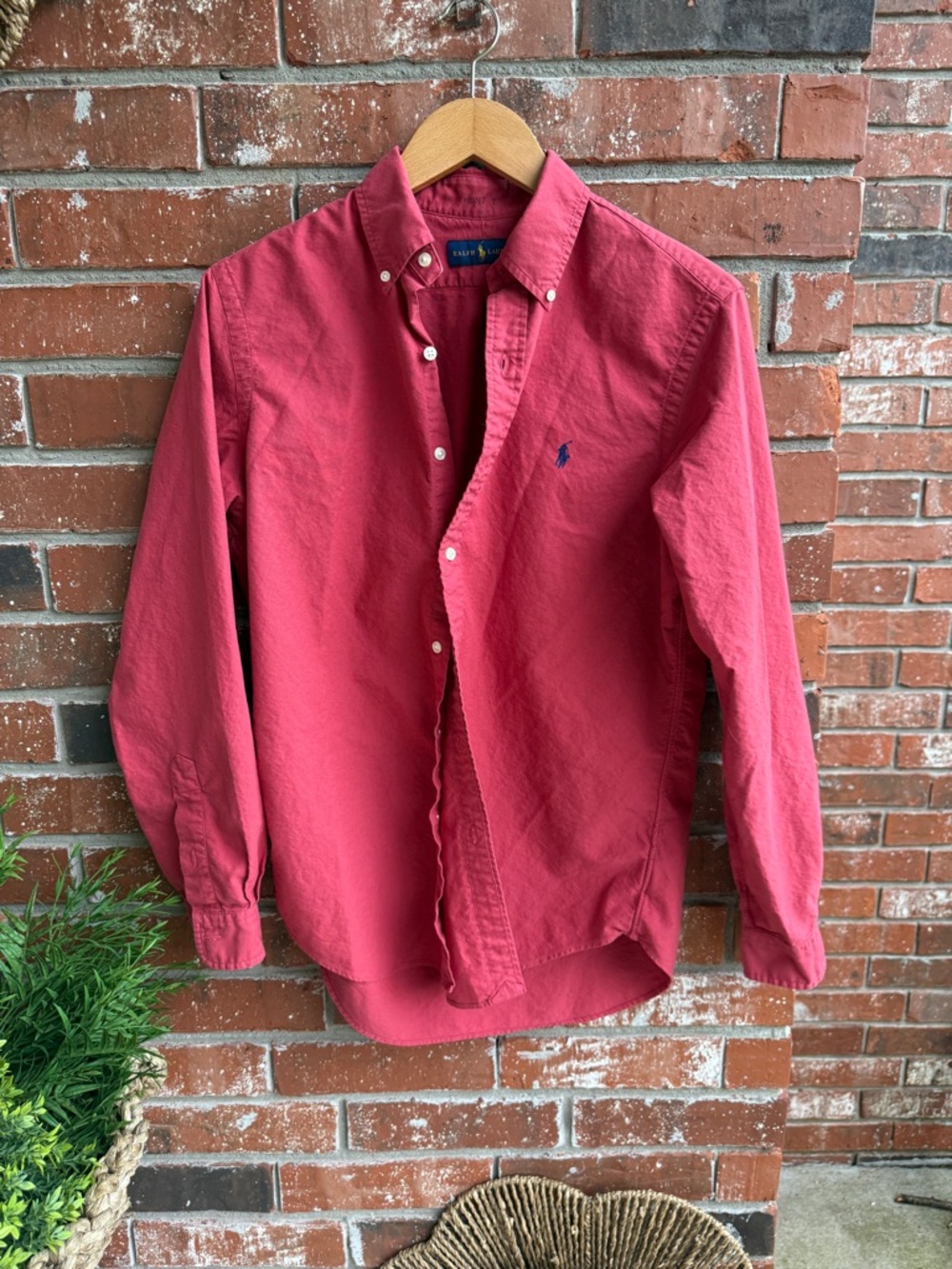 Ralph Lauren Men's Red Button-Down Oxford Shirt with Navy Signature Horse